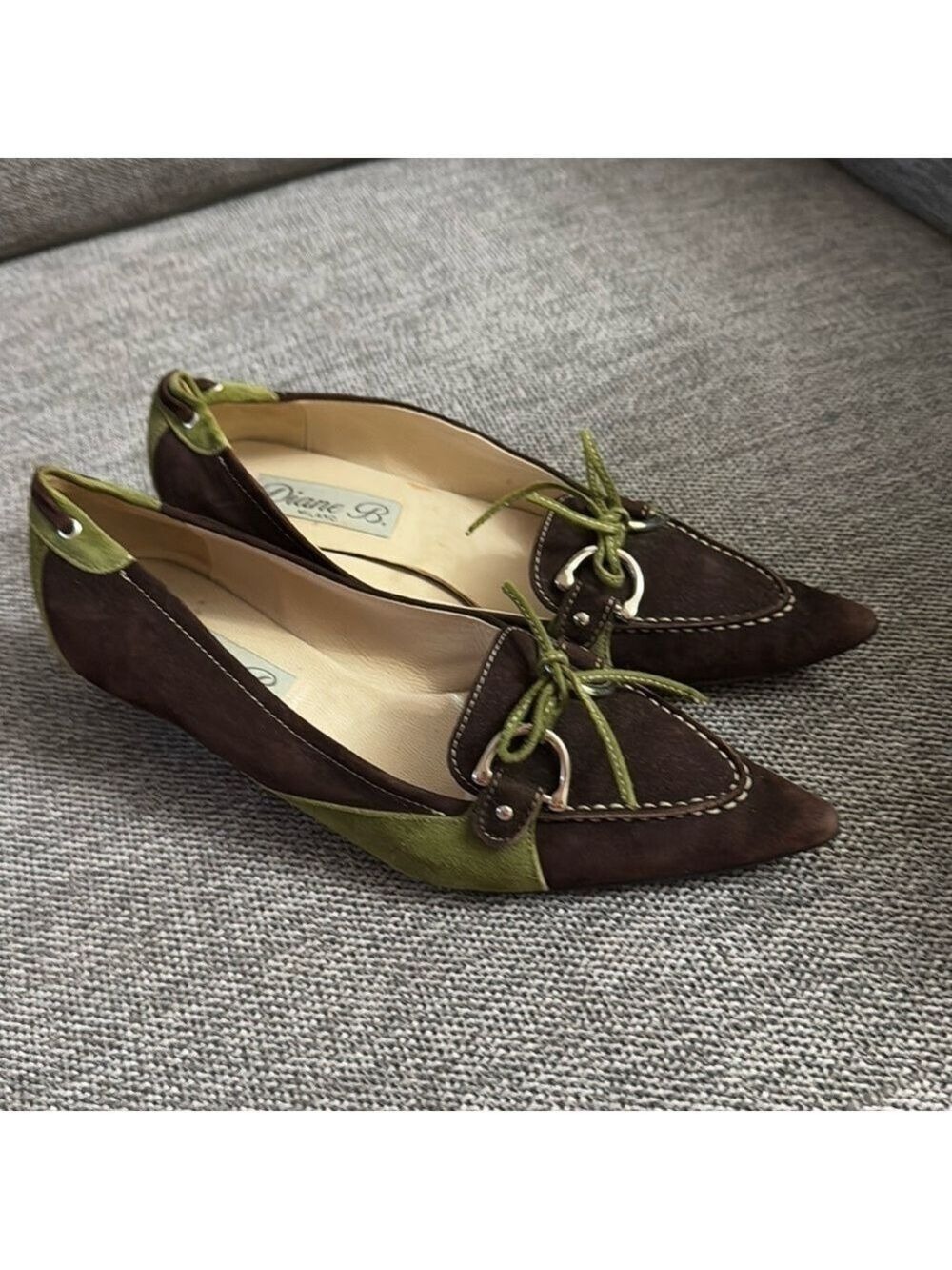 Women’s Diane B Milano Suede Green Brown Shoes Vintage Italy 38.5 Used - Picture 3 of 16